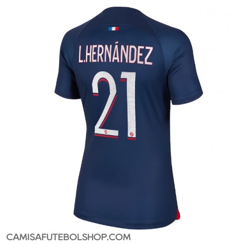 Camisa de time de futebol Paris Saint-Germain Lucas Hernandez #21 Replicas 1º Equipamento Feminina 2023-24 Manga Curta